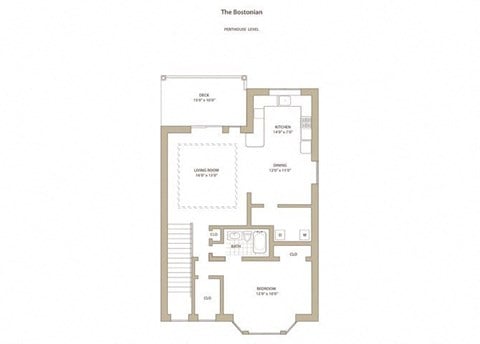 Floor plan for 1 bed, 1 bath, 975 sqft